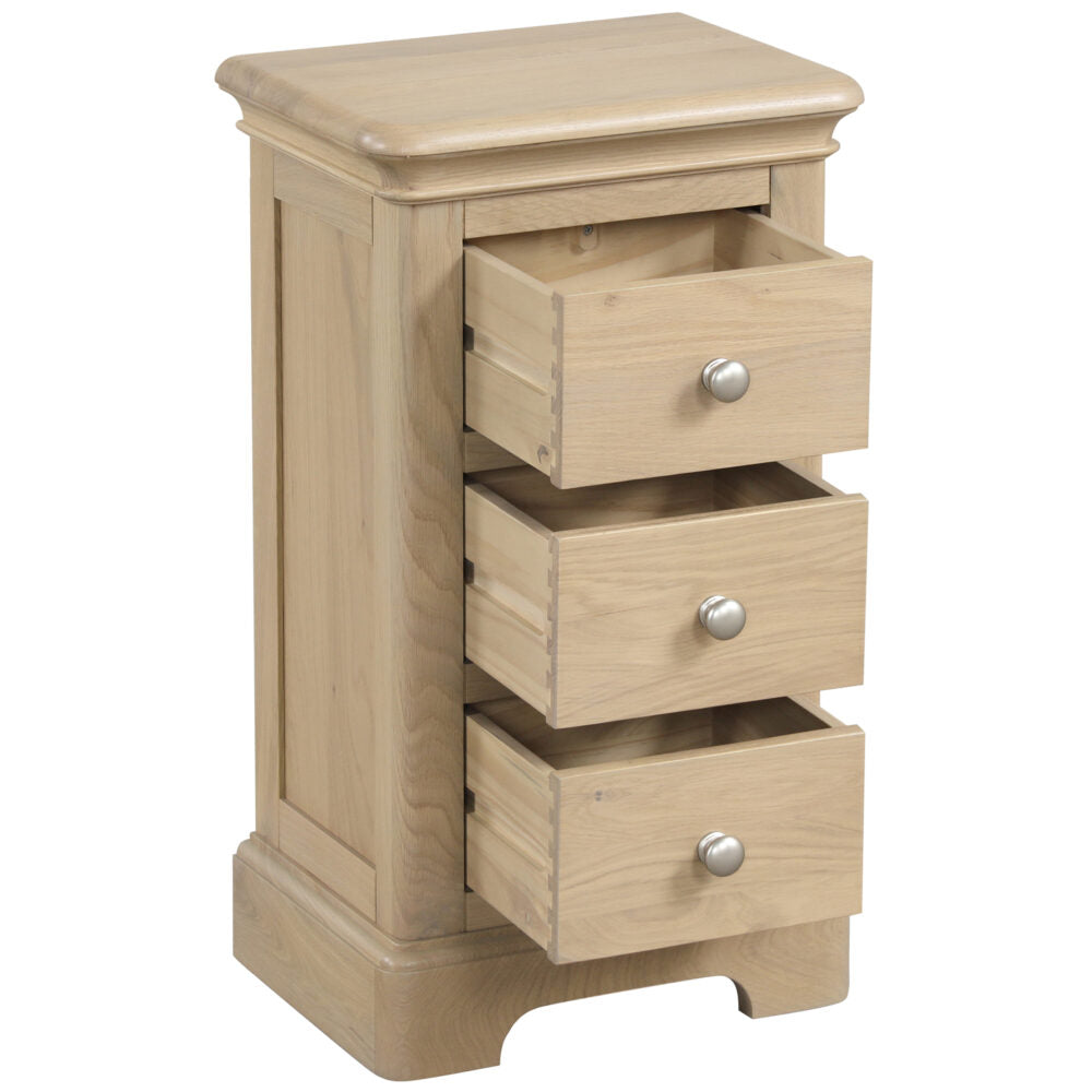 Lyon Oak Narrow 3 Drawer Bedside Table