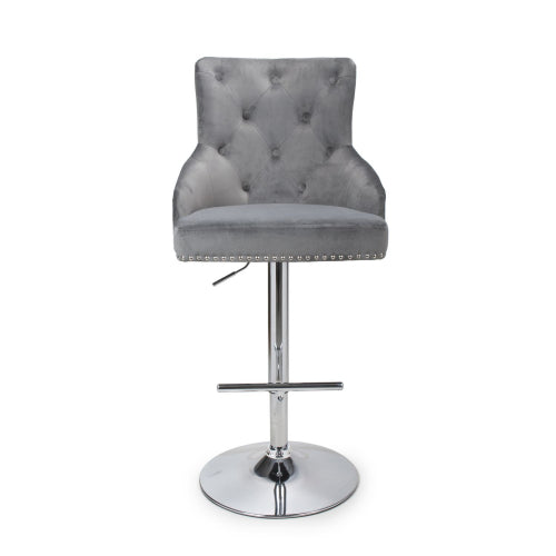 Rocco Brushed Velvet Grey Bar Stool