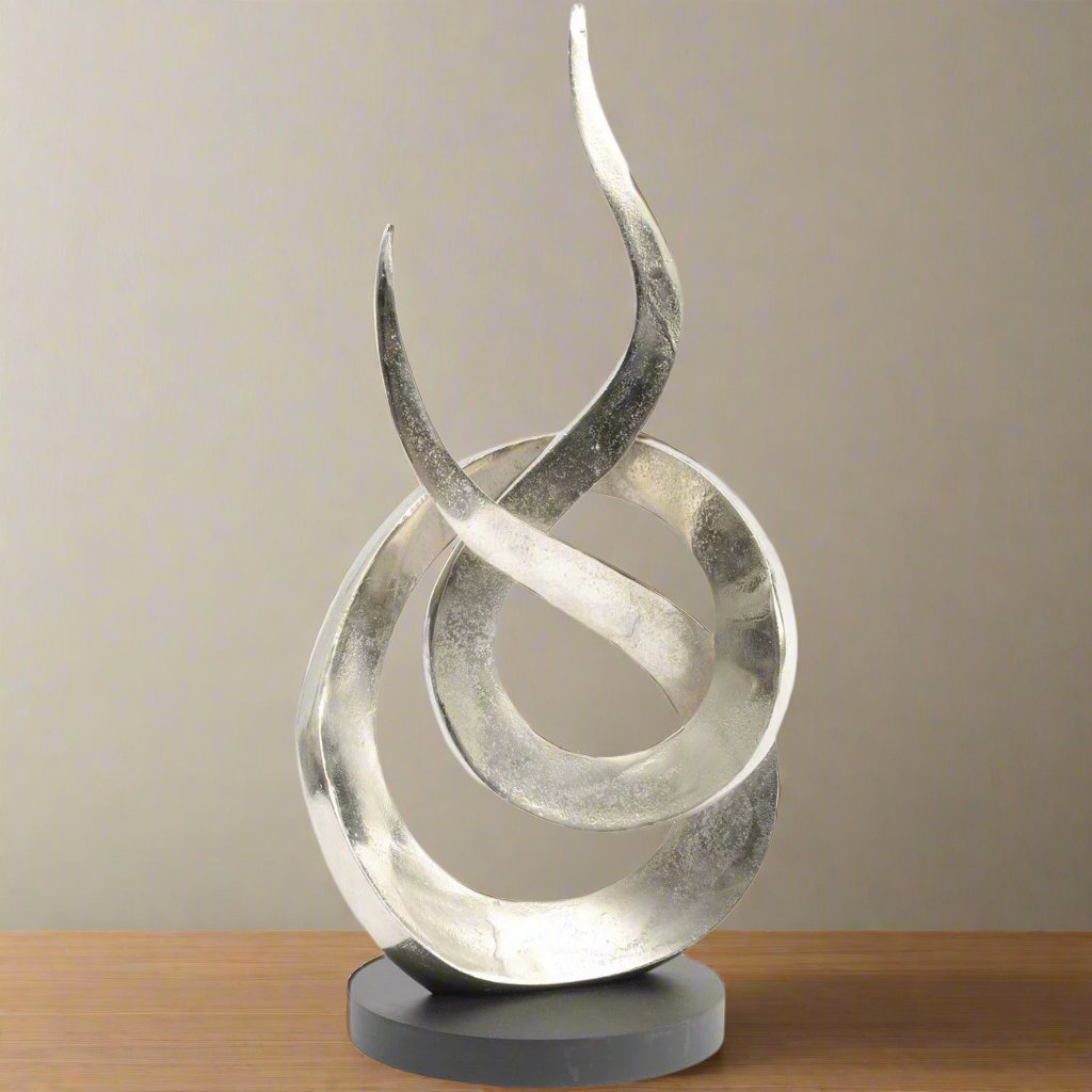 Entwined Flame Silver Aluminium Sculpture