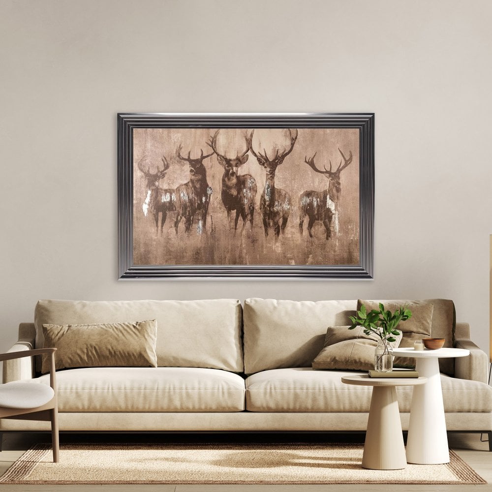 Stags Night with Silver Foil Framed Wall Art