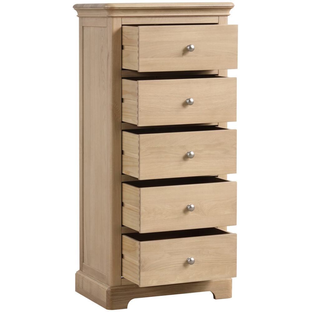 Lyon Oak 5 Drawer Tall Boy