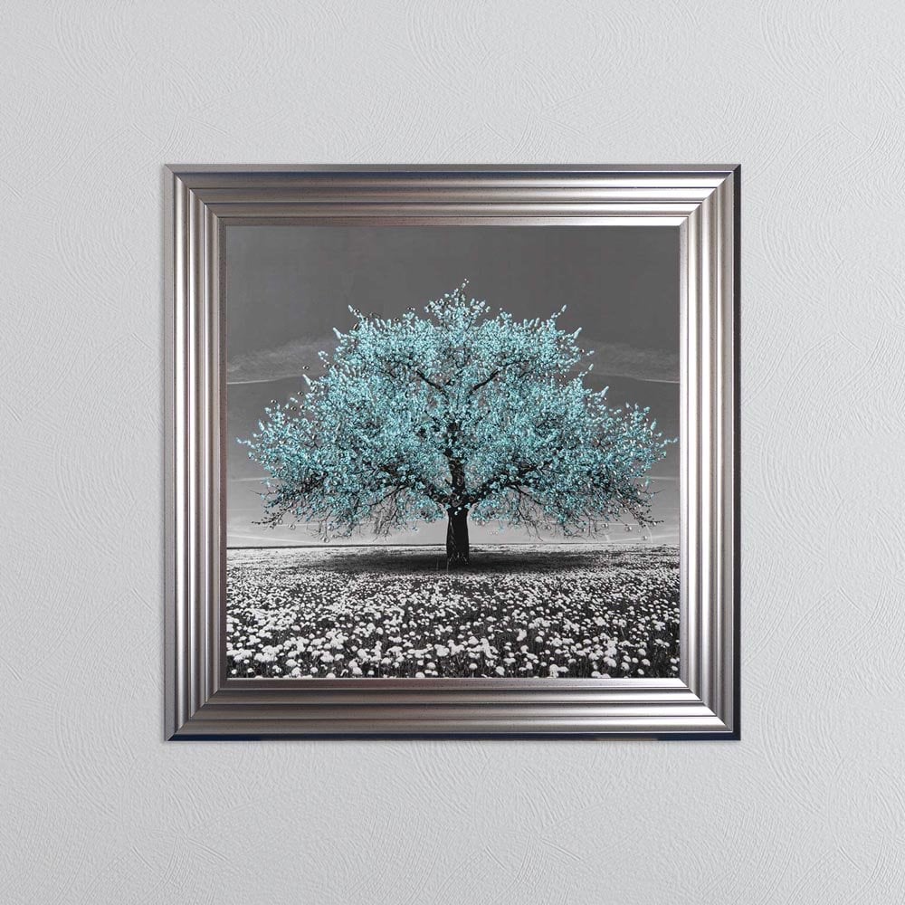 Teal Cherry Tree Framed Wall Art