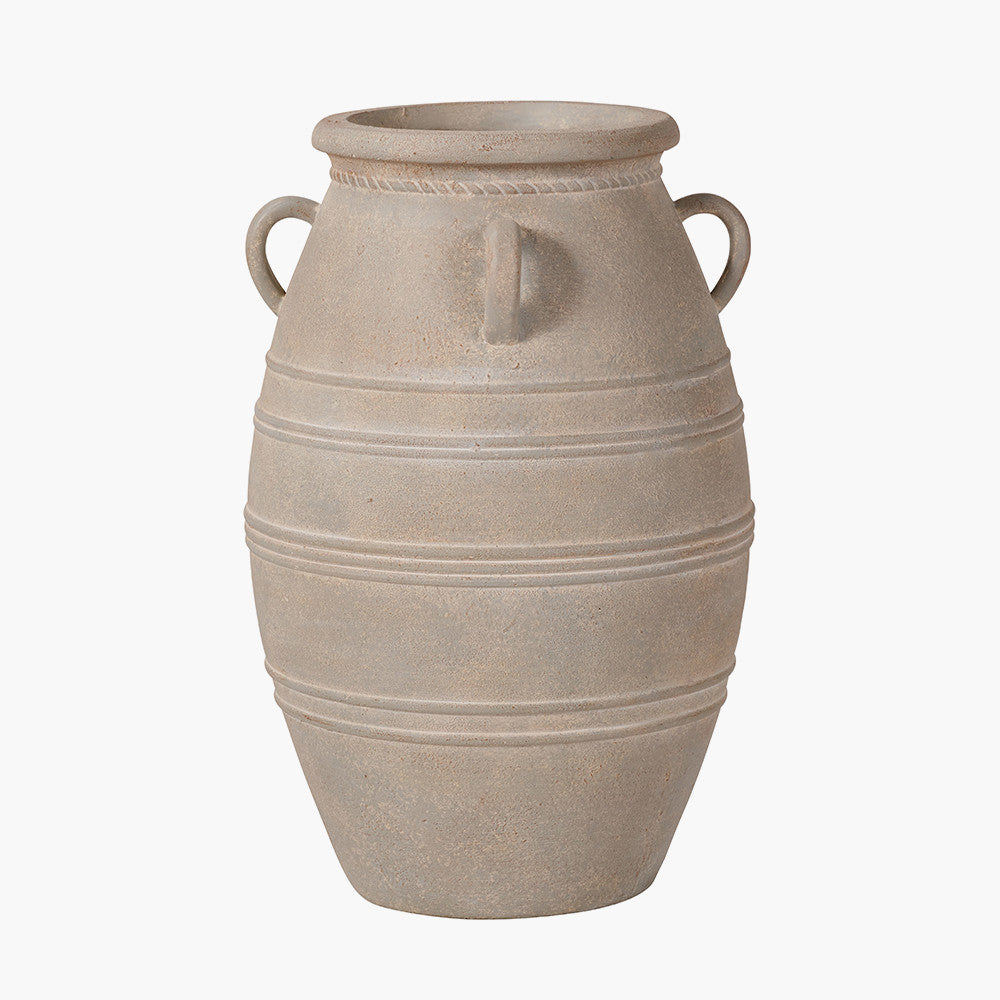 Grey Wash Fibrestone Decorative Vase with Handles